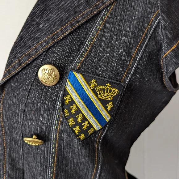 Vintage Y2K Dark Wash Denim Military Style Top by What's Hot Size M - Picture 5 of 7